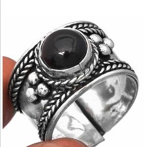 Black Onyx Sterling silver chunky 925 plated ring